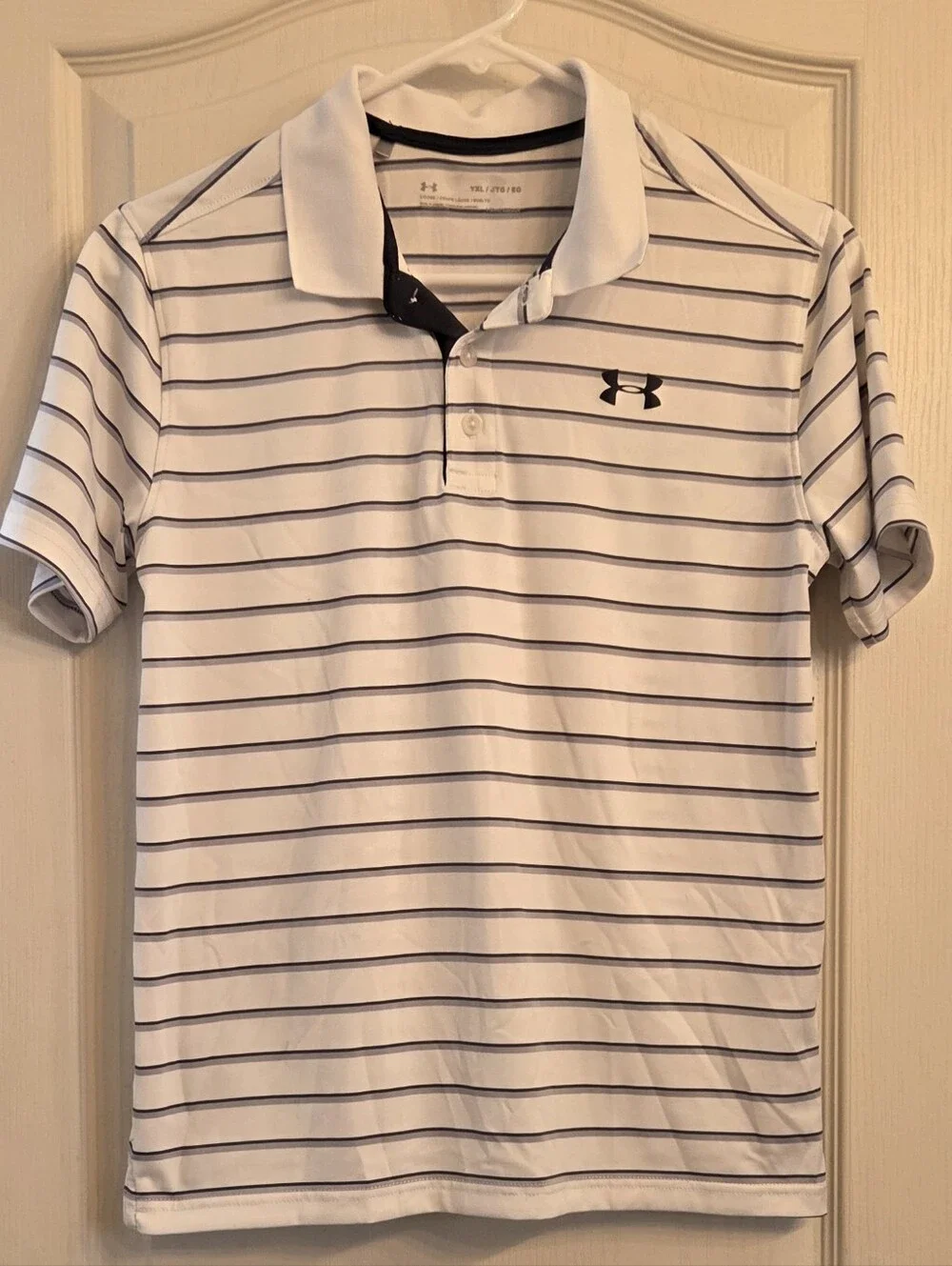 Under Armour White Polo with Thin Black Stripes KIDS SZ XL